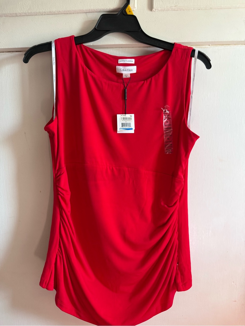 Calvin Klein Bright Red Sleeveless Ruched Tank Top
